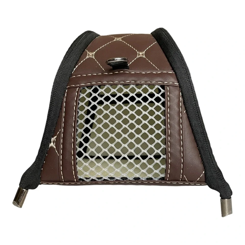 Small Pet Carrier Travel Bag Strap Hamster Gerbil Mouse Ventilated Brown Vinyl